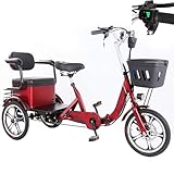 WhFKLca Folding Electric Tricycle for Adults -3 Riding Modes, Anti-Slip Tires + Bright LED Lights, Front Disc & Rear Oil Brakes Senior Mobility Scooter,48V15AH Battery, 60KM Range, Load 200Kg,Red