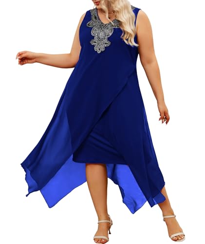Image of OCSTRADE Womens Plus Size Chiffon Dress Loose Sleeveless Flowy Cocktail Party Midi Dresses