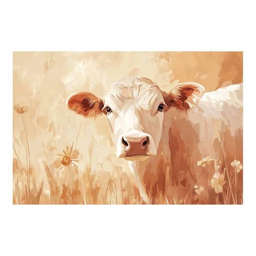 Poster sur toile vache blanche retro pour une deco de salon style campagne chic