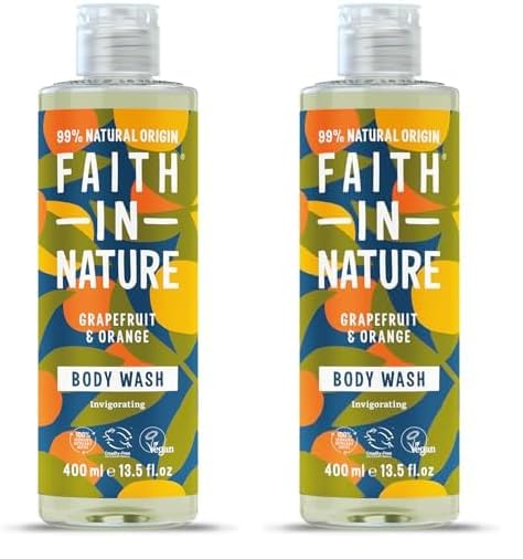 Faith In Nature Natural Grapefruit and Orange Body Wash, Energising Shower Gel, Vegan and Cruelty Free, No SLS or Parabens, 400 ml (Pack of 2)
