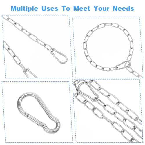 Kette Silber Metallkette 61cm Stahlkette Edelstahlkette mit Bergsteigerschnallen Hängesessel Kette Verlängerungskette für Drinnen Draußen Hängematte Außenzäune Außenhoftüren