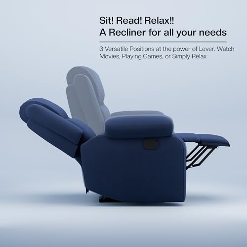 Image of Green Soul Comfy | 1 Seater Recliner Sofa with Soft Suede Fabric & Luxuriously Padded Body | Recliner for Relaxing at Home | 3 Years Warranty Color (Blue) | Installation Provided