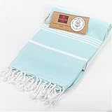 Organic Prewashed Cotton Turkish Beach Peshtemal Towels Best for Travel Camping Bath Sauna Boho Beach Towels Absorbent Stylish Eco Friendly Thin Towels, 70x37 Inches ( Fair Aqua)