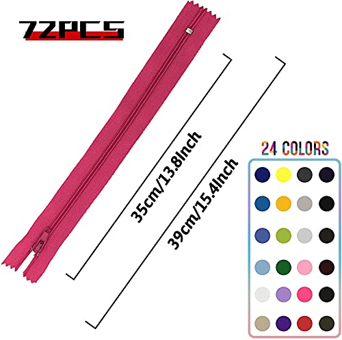 Image of Zipper, DOITEM 48 pcs 14 inch Zippers for Sewing 35cm /14 Inch Multicolor Nylon Coil Zippers for Sewing and Crafts 24 Colors
