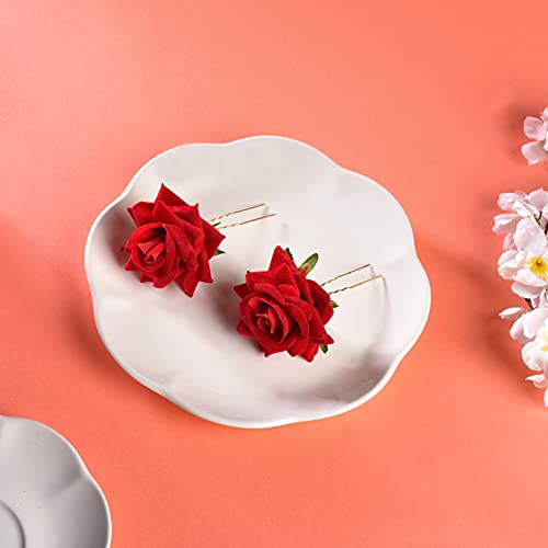 Image of Vogue Hair Accessories Light Weight Red Rose Flower Bun Maker Juda Pins Hair Accessories(Red Set -2)