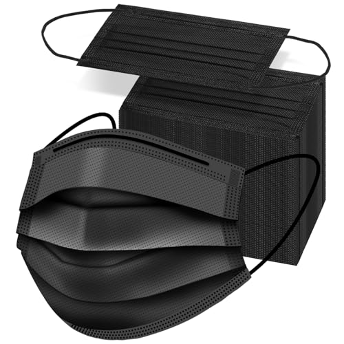 ZTANPS 50PCS Disposable Face Masks, Black Masks, 3 Layer Protection Black Disposable Face Masks