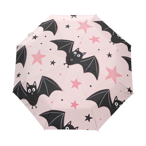 Parapluie automatique pour femme rose à motifs étoiles et chauve-souris GAIREG