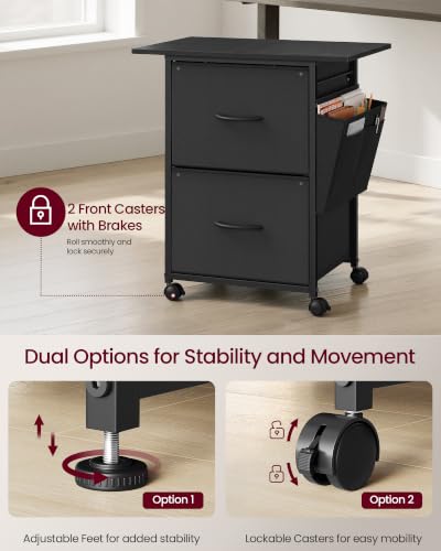 Image of VASAGLE Mobile Printer Stand with Storage, Filing Cabinet, Side Pockets | Filing Cabinet for A4 Letter Size, 23.6 x 15.7 x 26.8 Inch, Ink Black, BELLAH Collection UOFC202BC01