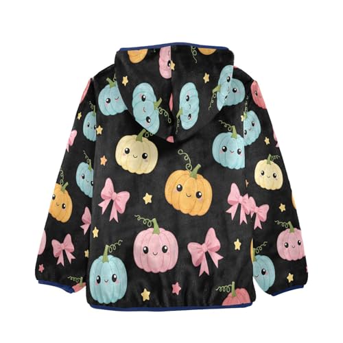 Cute Pumpkins with Bows Pattern Toddler Fleece Jacket Girl Boys Hooded Fleece Jacket Coat Warm Outwear Zip-up 3-10T2
