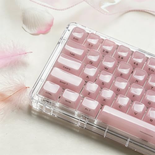 LQXQ Teclas Jelly Keramik Estilo QWERTY, Perfil MDA Rosa Claro, impresión Lateral Transparente, 60%/65%/75%/100% para teclados mecánicos Cherry MX ANSI US (Solo Teclas)