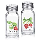 Gandeer Juego de 2 saleros y pimenteros de fresa de 76.5 g, bonitos saleros y pimenteros de vidrio con tapa de acero inoxidable para cocina o restaurante