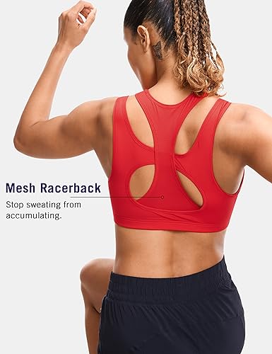 Image of SYROKAN Sports Bras for Women High Support Mesh Full Coverage Racerback Wireless No Bounce Running Bras