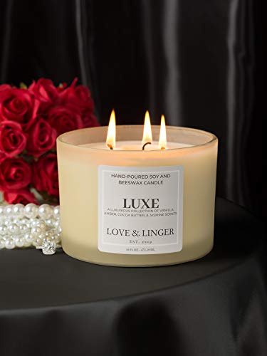 Luxury Candle | Luxe Candles | Soy & Beeswax Candles For Home | 16 Oz. Large Jar 3 Wick Candle | Unique Candles | Candle Gift For Women | Bridesmaid Candle Gift #TOP6