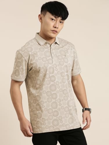 Image of JOVEN Mens Printed Polo Neck Half Sleeve Regular Fit Mercerised Cotton T-Shirt