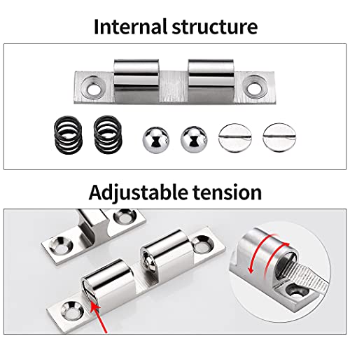Herbst 12 Stück Kugelschnäpper Möbel 50mm Doppelkugelschnäpper Edelstahl Türschapper für Schränke, Badezimmer, Kleiderschränke, Schubladen (Silber, 12Stück)