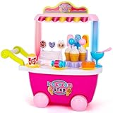 ArtCreativity Pretend Play Toy Ice Cream Cart for Kids - 28-Piece Ice Cream Play Set with Attachable Food Items, Lights, and Sounds - Play Cart Toy for Kids - Gift for Ages 3 Plus
