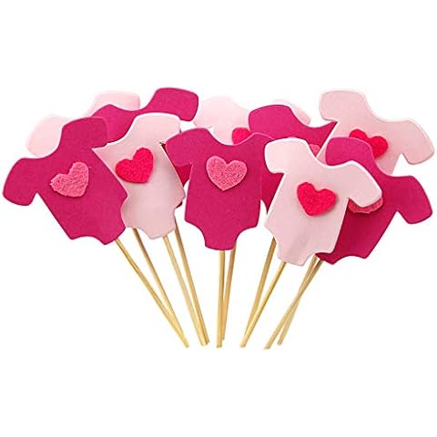 GUCUJI 40 PCS Pink Baby Jumpsuits Baby Shower Cake Cupcake Toppers Picks for Birthday Girls Party Decorations Cover
