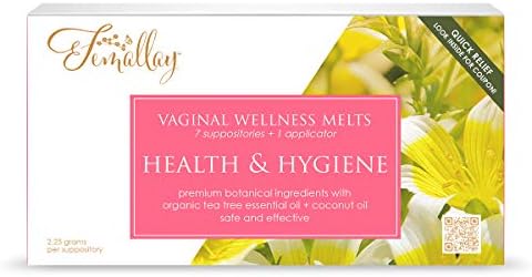 Femallay Natural Tea Tree Suppositories + Organic Coconut Oil for Vaginal Odors, Itching, Burning, PH Imbalances, and Other Irritations, More Soothing Than Boric Acid, 7 Count + 1 Applicator