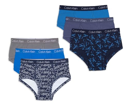 Calvin Klein Kids Boys Modern Cotton Brief Underwear 6-Pack Castlerock/Royal Blue/Blue Logo Medium