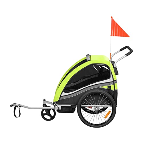 SAMAX Fahrradanhänger Jogger 2in1 360° drehbar Kinderanhänger Kinderfahrradanhänger Transportwagen vollgefederte Hinterachse für 2 Kinder in Grün - Black Edition