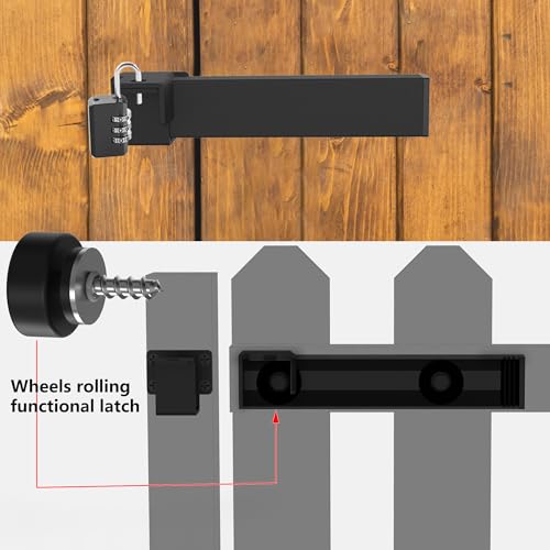 Image of Sdstone Slide Gate Latch,Heavy Duty Door Latch with Padlock Hole,Adjustable Latch Lock with Two Rolling Wheels,Fit for Wooden Fences,Shed,Cottages Farmhouse, Outdoor and Interior Door (Matte Black)