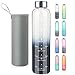 SHBRIFA 1l / 1000 ml Gourde Verre avec Marqueur de Temps et Housse en Néoprène1 litre Bouteille d'eau Verre sans BPA (Dégradé blanc / noir)