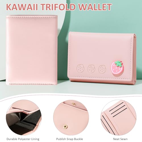 Strawberry Small Wallet Girls Cute Wallet with ID Window & 7 Credit Card Holder for Women (PINK)4