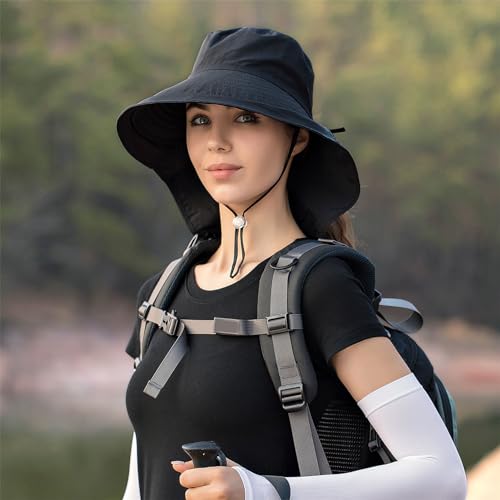 Chapéu de sol feminino masculino com aba de pescoço chapéu de aba larga, rabo de cavalo dobrável, ch