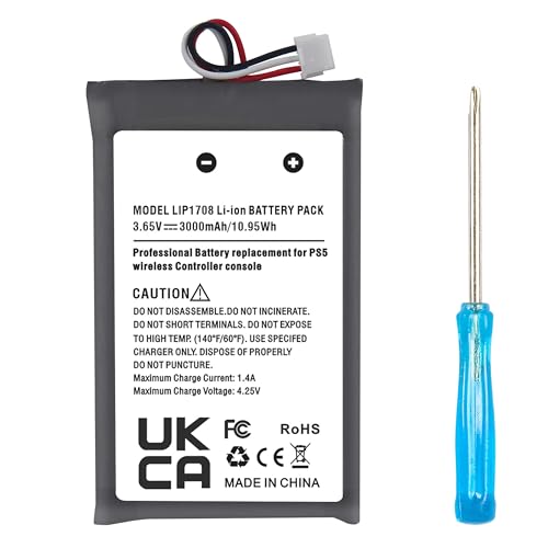 3000mAh PS5 Controller Battery 2 Packs, 2025 New Upgrade Lithium-Ion LIP1708 Replacement for Sony PlayStation 5 DualSense Wireless (White, PS5 Controller Battery, A)