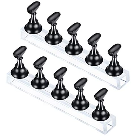 Acrylic Nail Display Stand Magnetic Nail Art Practice Holder Training Fingernail DIY Nail Art Stands for False Nail Tip Manicure Tool Home Salon Use 2 Sets (Black) Cover