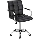 Yaheetech Mid-Back PU Leather Office Chair, Modern Swivel Desk Task Chair with Armrests, Adjustable Height for Home Office & Study, Black