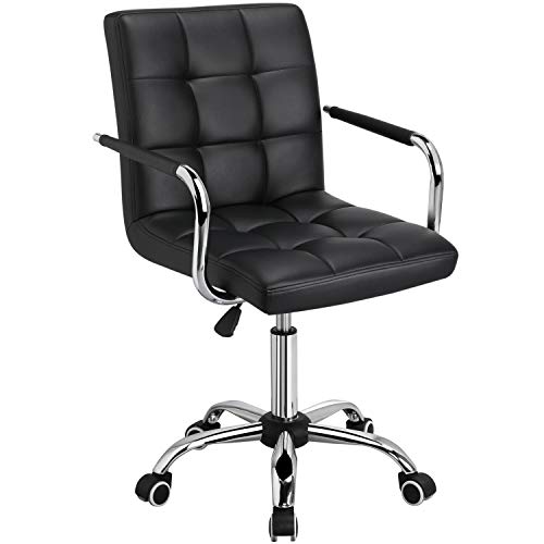 Yaheetech Bureau Ordinateur Siège Bureau Erconomique Hauteur Réglable Fauteuil de Bureau en Similicuir avec Accoudoirs Amovibles à roulettes Pivotantes pour Chambre Studio Noir