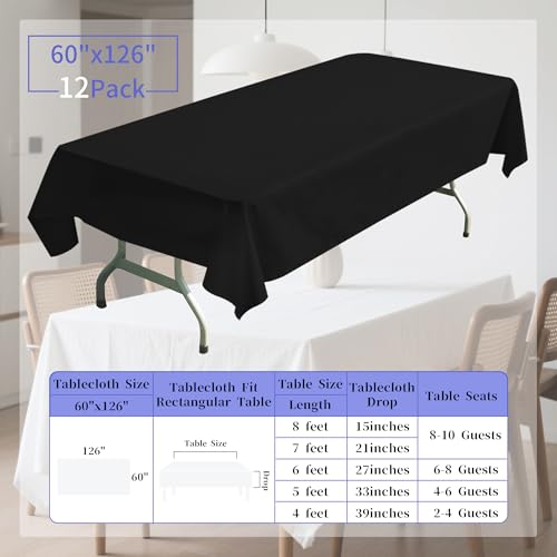 BIGTONE 12 Pack Black Rectangle Tablecloth 60 x 126 Inch, Cross Ribbon Packing Reusable Table Clothes for 8 Foot Tables, Wrinkle Resistant Polyester Fabric Table Cover for Wedding, Party, Banquet by BIGTONE - Used condition - Image 4
