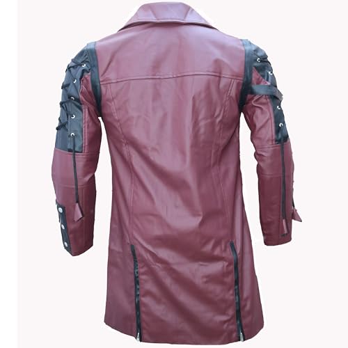 Punk Rave Poison Black & Maroon Jacket Mens Faux Leather Goth Steampunk Military Coat, XXS-3XL