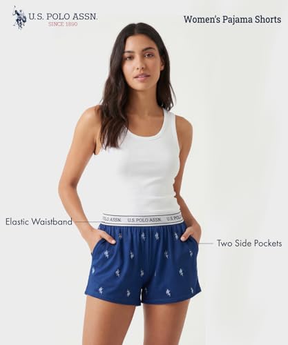 Image of U.S. POLO ASSN. Womens Pajama Shorts with Pockets, Elastic Waist Sleep Shorts for Women, Lounge Short