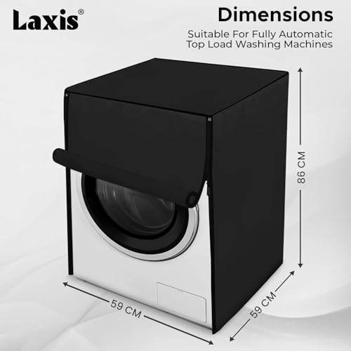 Image of LAXIS Front Load Washing Machine Cover Front Load for 8 Kg, 8.5 Kg, 9 Kg, 9.5 Kg, 10 Kg | Waterproof & Dustproof Polyester Fabric Cover with Zipper (63X63X93 cm- Black)
