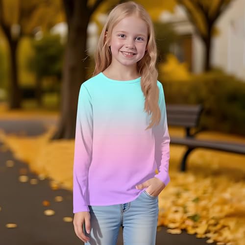 Girls Long Sleeve Gradient T-Shirt Soft Crewneck Top Comfortable Casual Lightweight Fall Tee for Kids4