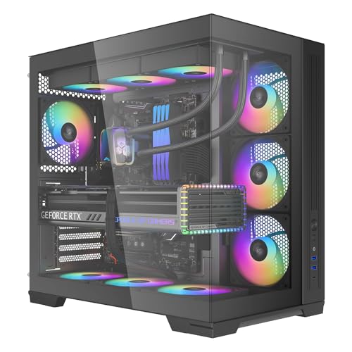 Image of SAMA V52 PC Case with 7 ARGB Fans and Hub, Full View Tempered Glass Mid Tower Gaming Case, Type-C, High Airflow, Supports ATX /Micro-ATX /Mini-ITX, Supports 420mm GPU & 360mm Radiator, Black