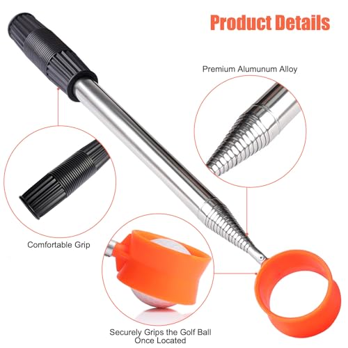 Golf Ball Retriever Telescopic, 12Ft Aluminum Alloy Golf Ball Retriever for Water, Ball Retriever Tool Golf Ball Grabber, Telescopic | Two-Sided | Easy Grab Ball | Golf Gifts for Men & Golfers - Thumbnail 2