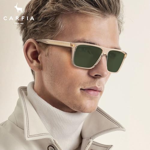 CARFIA Curved Acetate Polarized Sunglasses for Men UV Protection, Cool Retro Driving Eyewears with Embossed Pattern Wire Core2