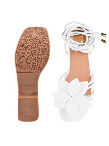Image of Shoetopia Elegant Flat Sandals with Floral Detail | Chic Lace-Up Straps | Comfortable Summer Footwear for Women