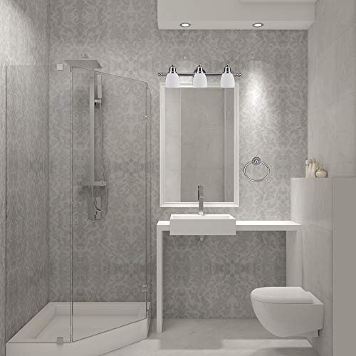 Globe Electric 51229 5-Piece All-In-One Bathroom Accessory Set, With Vanity, Satin Nickel, 3-Light Vanity Light, White Opal Glass Shades, Towel Bar, Toilet Paper Holder, Towel Ring, Robe Hook #TOP6