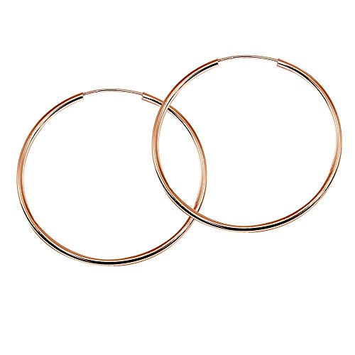 Rose Gold Flash Sterling Silver Endless 2mm High Polished Round Lightweight Unisex Hoop Earrings3