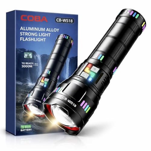 Image of COBA 518 High Power Rechargeable LED Torch, Ultra Bright Flashlight with 2KM Long Range, Zoomable Focus, Long Battery Backup, Waterproof Multipurpose Torch for Home, Outdoor, Travel