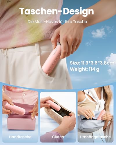 Gaiatop Tragbarer Ventilator Hand Ventilatoren, 3-in-1 Mini Ventilator mit Powerbank [Max. 17H Kühlzeit], USB-wiederaufladbar für Reisen, Konzerte, Make-up, Sommer Geschenke für Frauen Mädchen Rosa