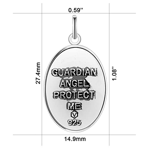Venicebee Guardian Angel Charm Pendant Medal Protection Amulet Solid 925 Sterling Silver Necklace Italy, 16" Inch Silver Chain, Black Velvet Pouch, Polishing Cloth, Fine Jewelry Gift Box #TOP1