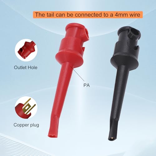 Image of Multimeter Test Hooks and Mini Grabber Clips 10 Pcs (5 Red + 5 Black) for Electrical Testing Circuit Test Probes Insulated, Copper & Stainless Steel Tips