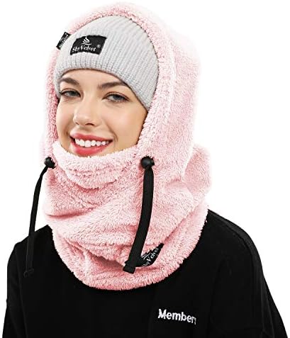 Shy Velvet Balaclava Wind-Resistant Winter Face Mask, Fleece Ski Mask for Men and Women, Warm Face Cover Hat Cap Scarf Pink