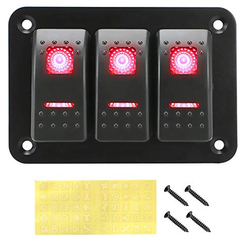 24V 12V Switch Panel 3 Buttons Car Light Toggle for Boat Truck Trailer Caravan Motorcycle Off Road 4x4 Marine Auto Accessories(Red)