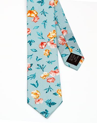 Image of Men's Skinny Tie Floral Cotton Necktie and Tie Bar Clip Sets, Great for Weddings,Groom,Groomsmen